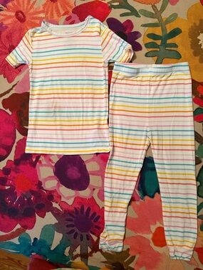Magnetic Me Rainbow Stripe Pajama Set - Short Sleeve Top & Leggings - 2T
